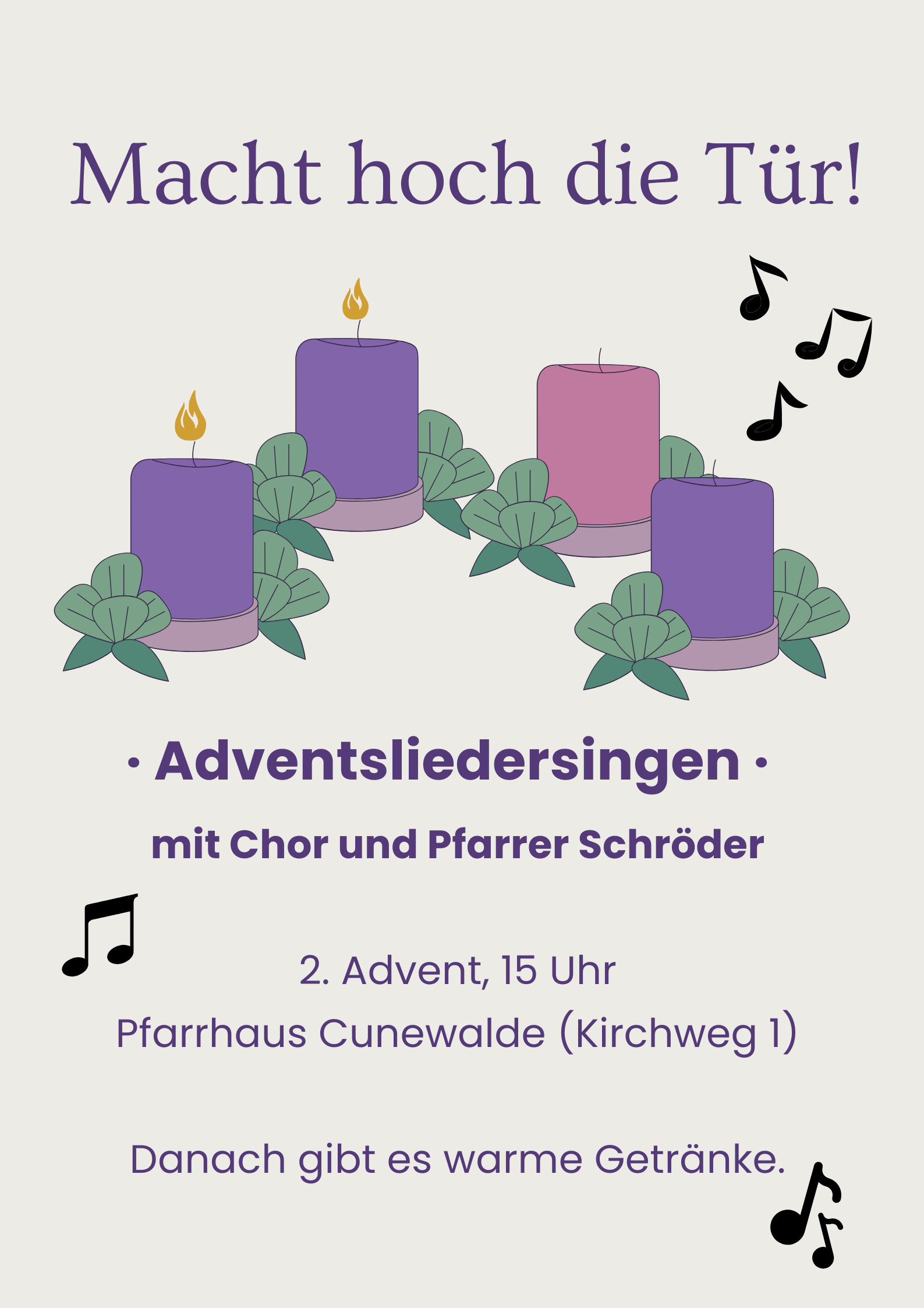 Plakat Anwendsliedersingen, Sonntag, 2. Advent 15 Uhr im Gemeindesaal